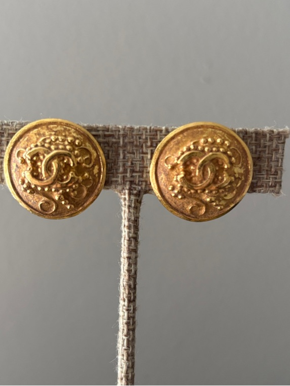 Channel Gold Plated CC Logos Round Vintage Clip on Earrings